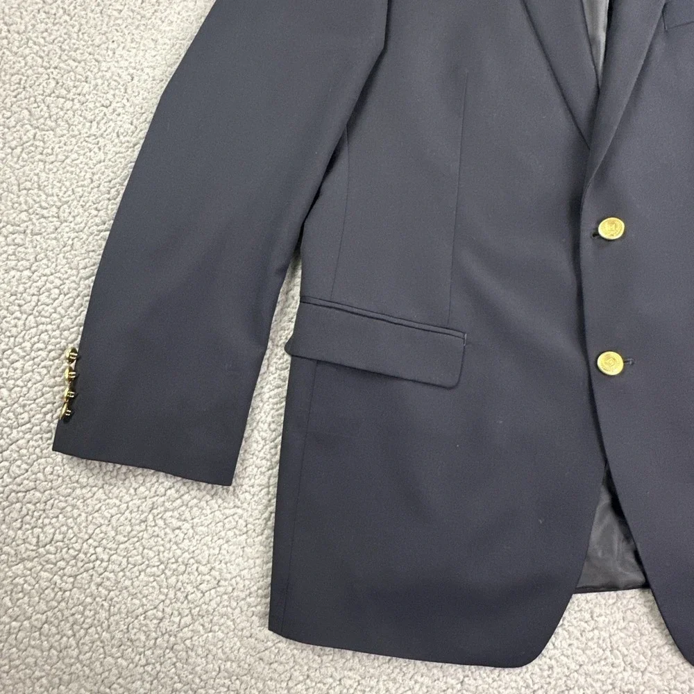 Chaps Blazer Men 44L Navy Blue Gold Button Twill Wool Blend Sport Coat